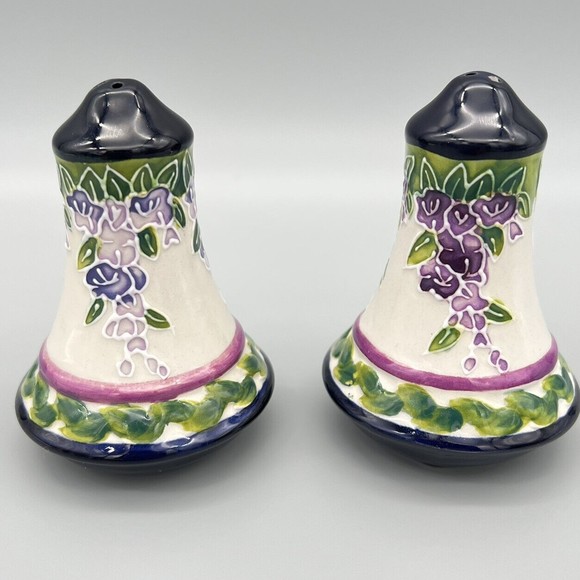 Blue Sky Clayworks Salt Pepper Shakers Clematis Ceramic Floral Wisteria 15610 - Picture 1 of 9